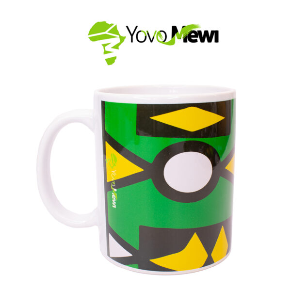 Mug Impression motif tissu Samakaka vert, jaune