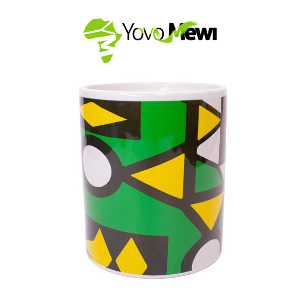 Mug Impression motif tissu Samakaka vert, jaune