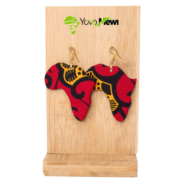 Boucle d'oreille Afrique en tissu wax rouge noir / Hauteur 6 cm /n°104