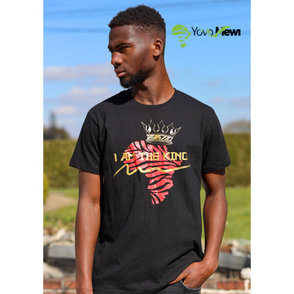 Tee-shirt   I AM THE KING /noir / Afrique Zébre100% coton