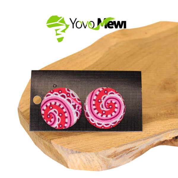 Boucles d'oreilles  bouton en tissu wax  /rose / Diamètre 3.2 cm / n°19
