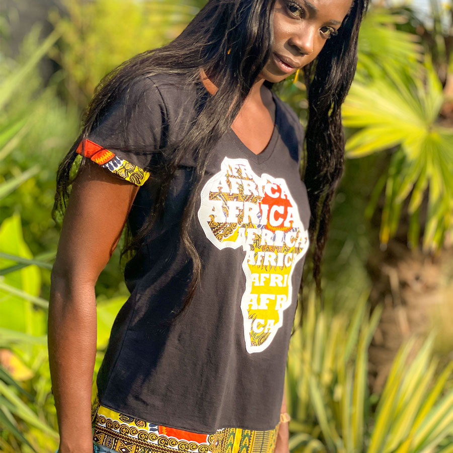 Tee-shirt  Africa en wax  / tissu wax Dashiki /tee shirt femme n.9